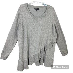 Lane Bryant Tunic Ruffle Sweater Women 22/24 Gray Long Sleeve